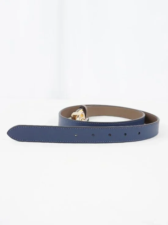 Coach Buckle Cut-To-Size Calf Leather Belt 25mm In Navy Blue/Brown (NWT) - Picture 3 of 11